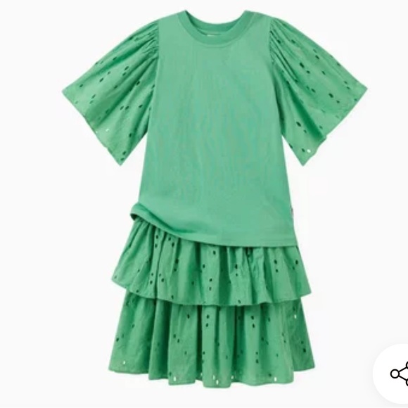 Molo Green Set Brigitte Broderie Anglais Skirt & Top W/Ruffle Sleeves 134/140 - Picture 1 of 16